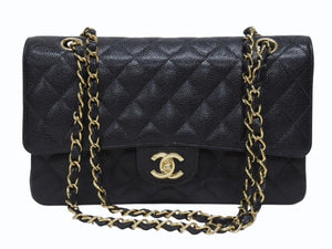 極美品 CHANEL シャネル ショルダーバッグ マトラッセ25 キャビアスキン ダブルフラップ ブラック ゴールド金具 8番台 A01112 中古 4c073392