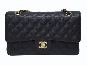 極美品 CHANEL シャネル ショルダーバッグ マトラッセ25 キャビアスキン ダブルフラップ ブラック ゴールド金具 8番台 A01112 中古 4c073392