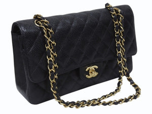 極美品 CHANEL シャネル ショルダーバッグ マトラッセ25 キャビアスキン ダブルフラップ ブラック ゴールド金具 8番台 A01112 中古 4c073392