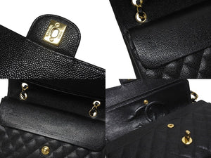 極美品 CHANEL シャネル ショルダーバッグ マトラッセ25 キャビアスキン ダブルフラップ ブラック ゴールド金具 8番台 A01112 中古 4c073392