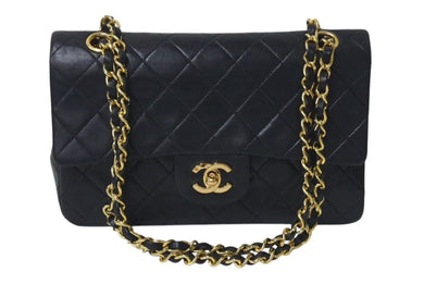 極美品 CHANEL シャネル マトラッセ23 Wフラップ チェーン ショルダーバッグ ラムスキン1番台 ブラック ゴールド金具 中古 4c073393