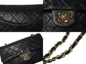 極美品 CHANEL シャネル マトラッセ23 Wフラップ チェーン ショルダーバッグ ラムスキン1番台 ブラック ゴールド金具 中古 4c073393