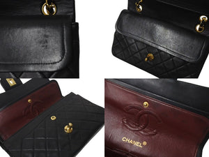 極美品 CHANEL シャネル マトラッセ23 Wフラップ チェーン ショルダーバッグ ラムスキン1番台 ブラック ゴールド金具 中古 4c073393