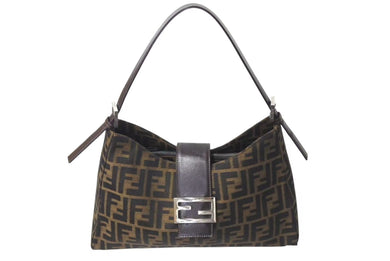 FENDI フェンディ ズッカ柄 ワンショルダーバッグ ハンドバッグ イタリア製キャンバス レザー シルバー金具 美品 中古 4c073394 