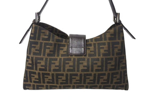 FENDI フェンディ ズッカ柄 ワンショルダーバッグ ハンドバッグ イタリア製キャンバス レザー シルバー金具 美品 中古 4c073394 