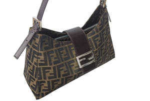 FENDI フェンディ ズッカ柄 ワンショルダーバッグ ハンドバッグ イタリア製キャンバス レザー シルバー金具 美品 中古 4c073394 