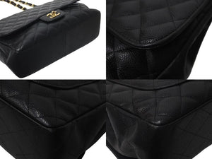 CHANEL シャネル マトラッセ30 シングルフラップ チェーン ショルダーバッグ キャビアスキン ブラック ゴールド金具 美品 中古 4c073405