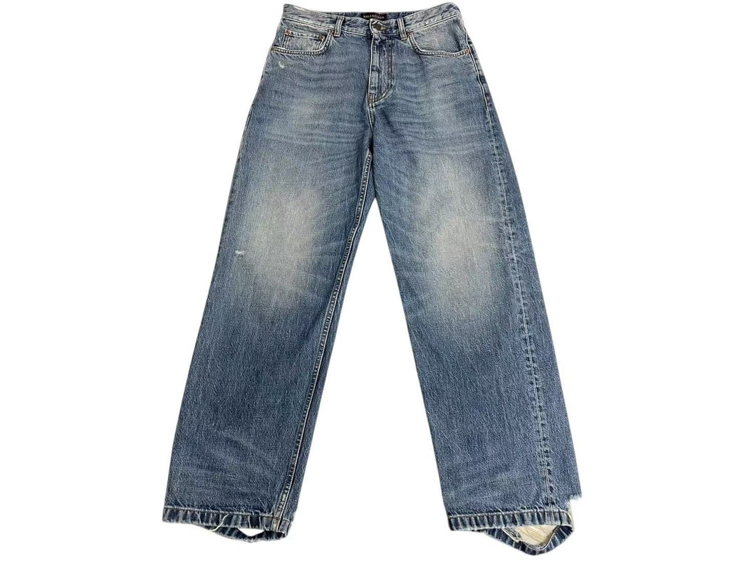 極美品 BALENCIAGA バレンシアガ LOOSE FIT JEANS ルーズフィットジーンズ 736540 サイズXS インディゴブルー ダメージ加工 中古 4c073409