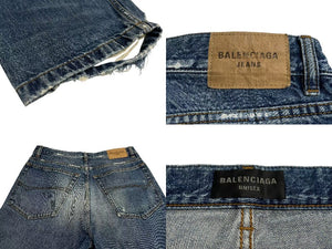 極美品 BALENCIAGA バレンシアガ LOOSE FIT JEANS ルーズフィットジーンズ 736540 サイズXS インディゴブルー ダメージ加工 中古 4c073409