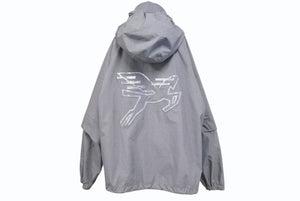 新品同様 LOUIS VUITTON ルイヴィトン 19AW ウィズ フラッグ パッチ ウィンドブレーカー フルジップ ジャケット グレー RM192 PUO HHB99W サイズ52 中古 4c073416