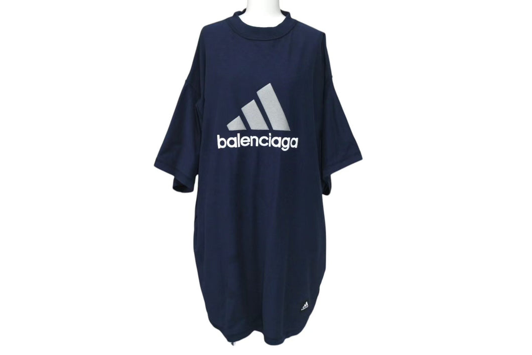 BALENCIAGA x adidas バレンシアガ × アディダス 半袖Ｔシャツ 731789 サイズ4 ロゴ刺繍 22FW ネイビー 美品 中古 4c073417