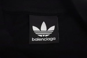 極美品 BALENCIAGA X ADIDAS バレンシアガ X アディダス Cotton T Shirt コットン T シャツ ブラック 739101 中古 4c073419