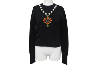 CHANEL シャネル ニット セーター ネックレス ヴィンテージ P05572V00254 イギリス製 カシミヤ ブラック サイズ38 美品 中古 4c073420