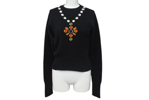 CHANEL シャネル ニット セーター ネックレス ヴィンテージ P05572V00254 イギリス製 カシミヤ ブラック サイズ38 美品 中古 4c073420