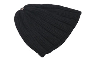 極美品 CHROME HEARTS クロムハーツ クロスパッチ カシミヤ ニット帽 ビーニー ブラック 帽子 シルバー金具 OS 中古 4c073439