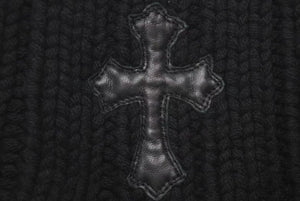 極美品 CHROME HEARTS クロムハーツ クロスパッチ カシミヤ ニット帽 ビーニー ブラック 帽子 シルバー金具 OS 中古 4c073439