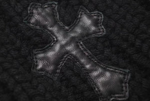 極美品 CHROME HEARTS クロムハーツ クロスパッチ カシミヤ ニット帽 ビーニー ブラック 帽子 シルバー金具 OS 中古 4c073439