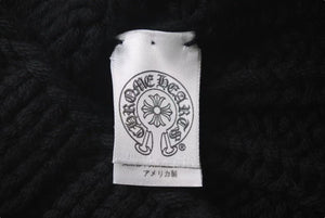 極美品 CHROME HEARTS クロムハーツ クロスパッチ カシミヤ ニット帽 ビーニー ブラック 帽子 シルバー金具 OS 中古 4c073439