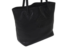 極美品 CHROME HEARTS クロムハーツ FSトートバッグ セメタリークロスパッチ レザー シルバー925 ブラック 中古 4c073443