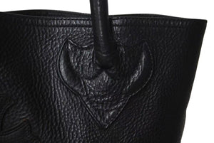 極美品 CHROME HEARTS クロムハーツ FSトートバッグ セメタリークロスパッチ レザー シルバー925 ブラック 中古 4c073443