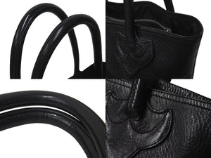 極美品 CHROME HEARTS クロムハーツ FSトートバッグ セメタリークロスパッチ レザー シルバー925 ブラック 中古 4c073443