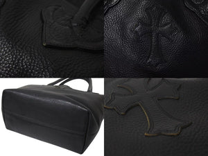 極美品 CHROME HEARTS クロムハーツ FSトートバッグ セメタリークロスパッチ レザー シルバー925 ブラック 中古 4c073443