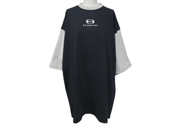 極美品 BALENCIAGA バレンシアガ 22SS Unity 七分袖 半袖Ｔシャツ ブラック グレー コットン ロゴ オーバーサイズ 刺繍 699190 サイズ2 中古 4c073447