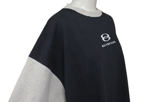 極美品 BALENCIAGA バレンシアガ 22SS Unity 七分袖 半袖Ｔシャツ ブラック グレー コットン ロゴ オーバーサイズ 刺繍 699190 サイズ2 中古 4c073447