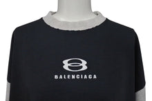 Load image into Gallery viewer, 極美品 BALENCIAGA バレンシアガ 22SS Unity 七分袖 半袖Ｔシャツ ブラック グレー コットン ロゴ オーバーサイズ 刺繍 699190 サイズ2 中古 4c073447