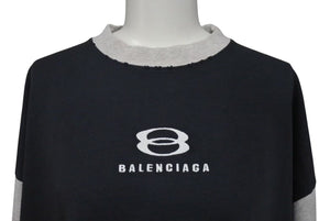 極美品 BALENCIAGA バレンシアガ 22SS Unity 七分袖 半袖Ｔシャツ ブラック グレー コットン ロゴ オーバーサイズ 刺繍 699190 サイズ2 中古 4c073447