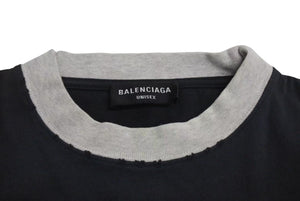 極美品 BALENCIAGA バレンシアガ 22SS Unity 七分袖 半袖Ｔシャツ ブラック グレー コットン ロゴ オーバーサイズ 刺繍 699190 サイズ2 中古 4c073447