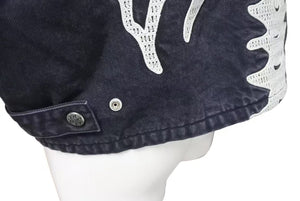 未使用 KAPITAL キャピタル 14oz モトクロスボーンジャケット KR2402LJ06 ブラック ホワイト シルバー金具 中古 サイズL 4c073449 