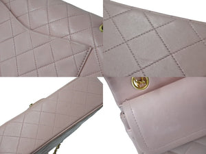 CHANEL シャネル マトラッセ23 Wフラップ チェーン ショルダーバッグ ラムスキン 2番台 ピンク ゴールド金具 美品 中古 4c073453