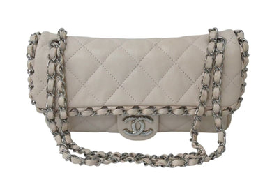CHANEL シャネル ラグジュアリー ライン ショルダーバッグ ダブルチェーン ラムスキン ピンクベージュ シルバー金具 14番台 美品 中古 4c073462