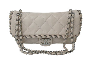 CHANEL シャネル ラグジュアリー ライン ショルダーバッグ ダブルチェーン ラムスキン ピンクベージュ シルバー金具 14番台 美品 中古 4c073462
