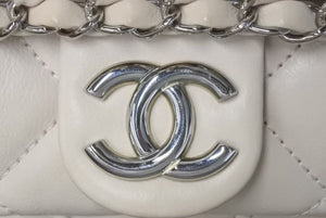 CHANEL シャネル ラグジュアリー ライン ショルダーバッグ ダブルチェーン ラムスキン ピンクベージュ シルバー金具 14番台 美品 中古 4c073462