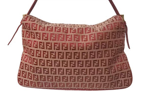 FENDI フェンディ ズッキーノ ショルダーバッグ キャンバス レザー メタルイタリア製 レッドベージュ ゴールド金具 美品 中古 4c073468 