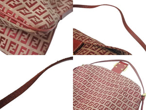 FENDI フェンディ ズッキーノ ショルダーバッグ キャンバス レザー メタルイタリア製 レッドベージュ ゴールド金具 美品 中古 4c073468 