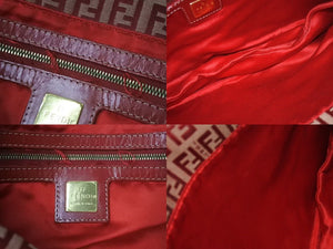 FENDI フェンディ ズッキーノ ショルダーバッグ キャンバス レザー メタルイタリア製 レッドベージュ ゴールド金具 美品 中古 4c073468 