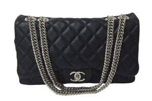 CHANEL シャネル デカマトラッセ30 SフラップWチェーンショルダーバッグ 12番台 ラムスキン ブラック シルバー金具 美品 中古 4c073476