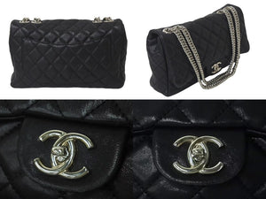 CHANEL シャネル デカマトラッセ30 SフラップWチェーンショルダーバッグ 12番台 ラムスキン ブラック シルバー金具 美品 中古 4c073476