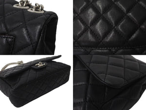 CHANEL シャネル デカマトラッセ30 SフラップWチェーンショルダーバッグ 12番台 ラムスキン ブラック シルバー金具 美品 中古 4c073476