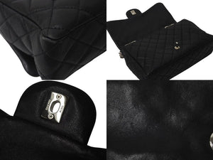 CHANEL シャネル デカマトラッセ30 SフラップWチェーンショルダーバッグ 12番台 ラムスキン ブラック シルバー金具 美品 中古 4c073476