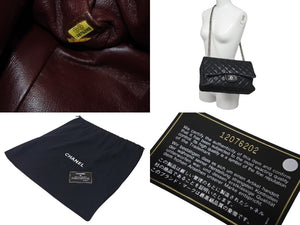 CHANEL シャネル デカマトラッセ30 SフラップWチェーンショルダーバッグ 12番台 ラムスキン ブラック シルバー金具 美品 中古 4c073476