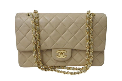 CHANEL シャネル マトラッセ25 Wフラップ Wチェーンショルダーバッグ 2番台 ココマーク ラムスキン ベージュ ゴールド金具 美品 中古 4c073483