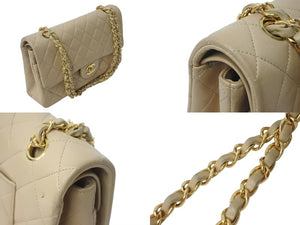 CHANEL シャネル マトラッセ25 Wフラップ Wチェーンショルダーバッグ 2番台 ココマーク ラムスキン ベージュ ゴールド金具 美品 中古 4c073483