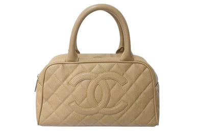 CHANEL シャネル マトラッセ ハンドバッグ ココマーク フランス製 キャビアスキン ベージュ ゴールド金具 美品 中古 4c073484