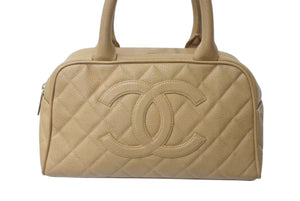 CHANEL シャネル マトラッセ ハンドバッグ ココマーク フランス製 キャビアスキン ベージュ ゴールド金具 美品 中古 4c073484