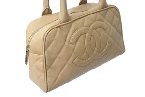 CHANEL シャネル マトラッセ ハンドバッグ ココマーク フランス製 キャビアスキン ベージュ ゴールド金具 美品 中古 4c073484
