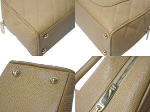CHANEL シャネル マトラッセ ハンドバッグ ココマーク フランス製 キャビアスキン ベージュ ゴールド金具 美品 中古 4c073484